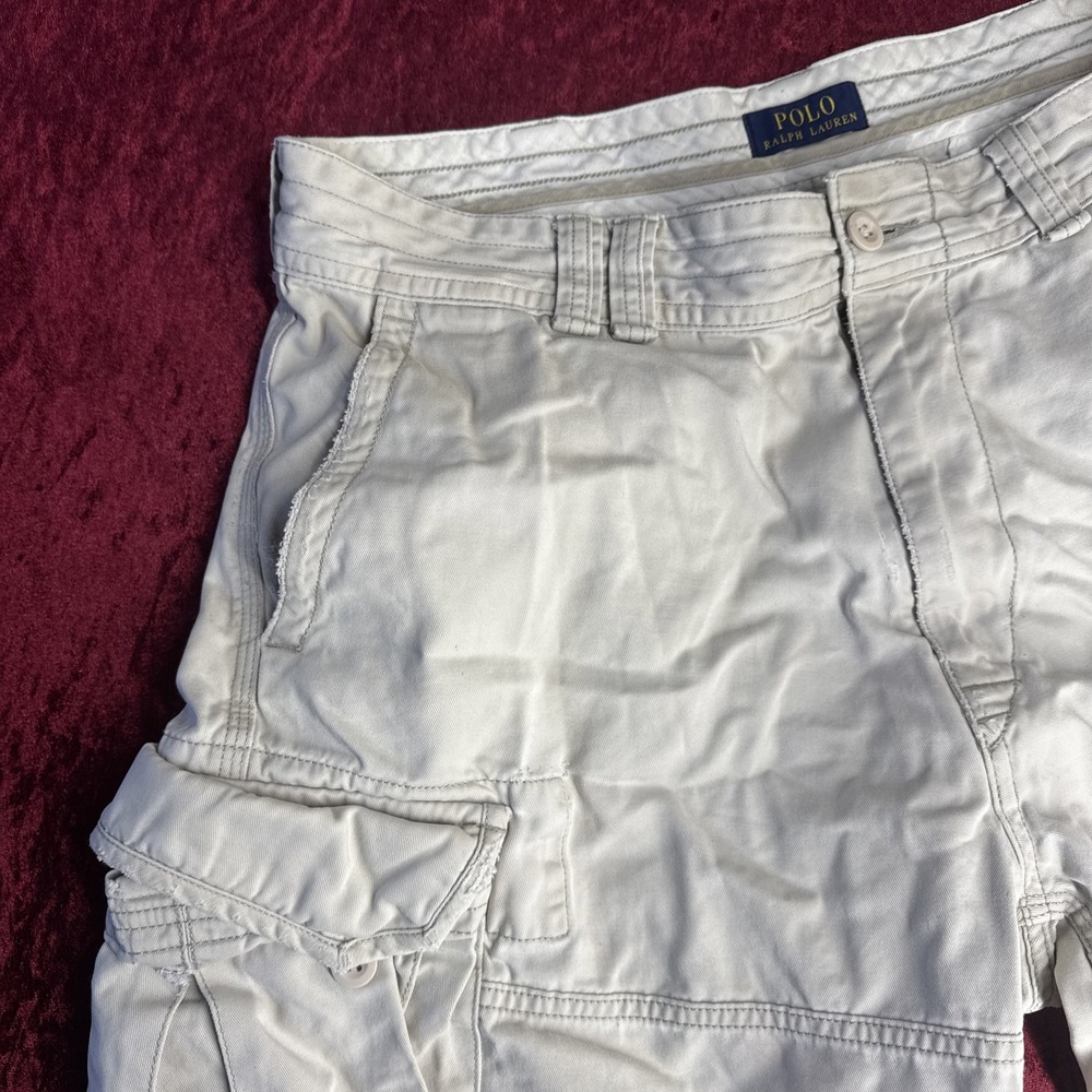 VTG Polo Jeans Co Ralph Lauren Cargo‎ Shorts Mens 36 Beige Relaxed Baggy Utility - Picture 3 of 13